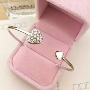 Open Heart Cuff Bangle Bracelet Adorned w/ Sparkling Rhinestones Adjustable Z105